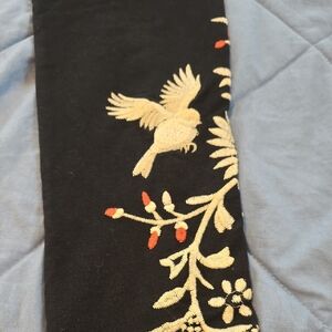 Sundance Black Leggings with Embroidered Bird Design